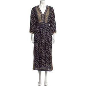 La Vie Rebecca Taylor Navy Cottagecore Paisley Midi Dress Belted S Boho Whimsy